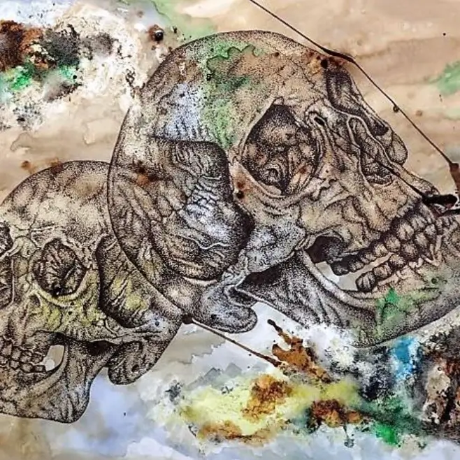 Skulls drawn on brown paper